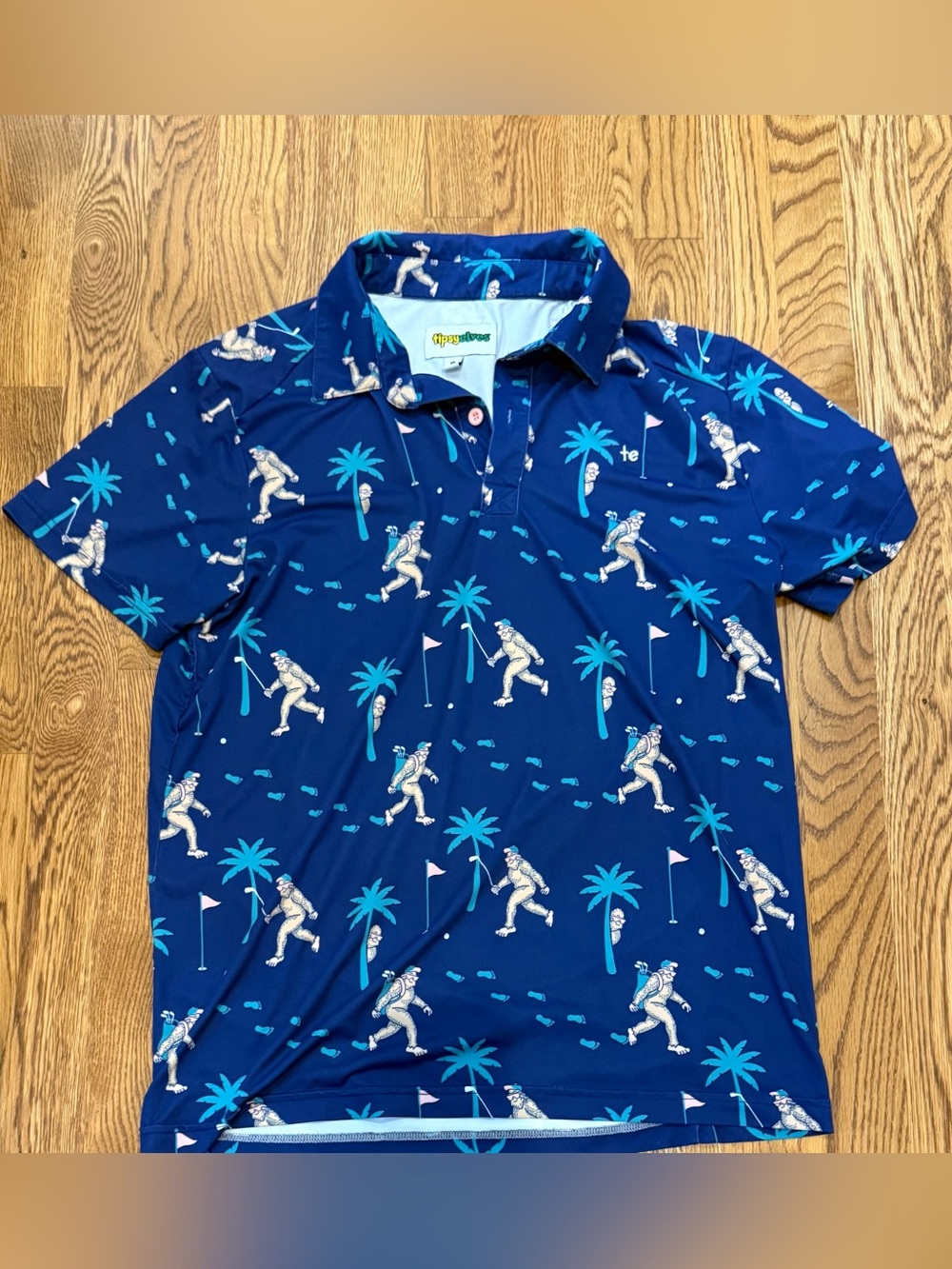 Tipsy Elves Navy Polo with Aqua Palm & Surfer Motif